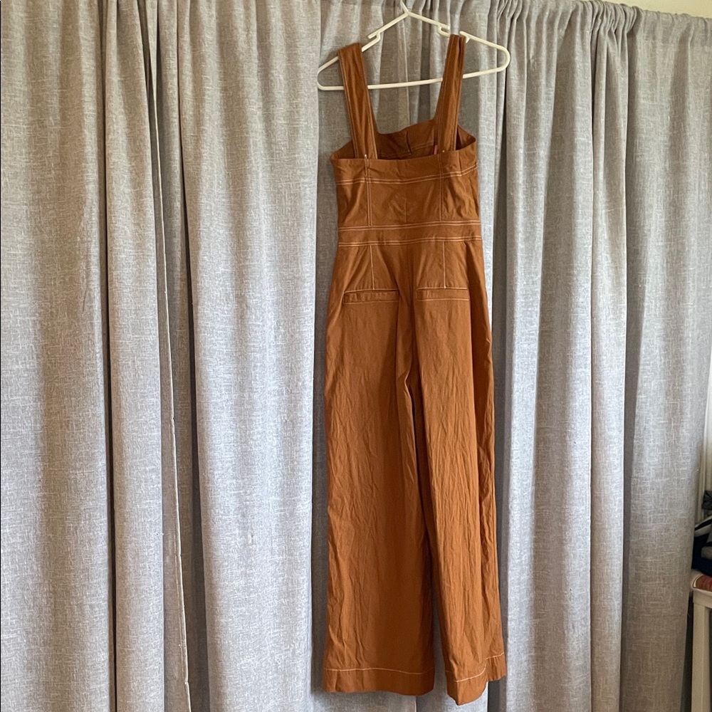 Anthropologie Button-Front Wide-Leg Jumpsuit in Rust Brown - Picture 4 of 5